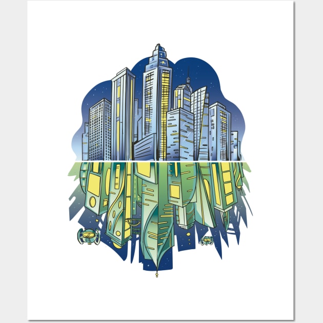 City Reflection Futurist t shirt P R t shirt Wall Art by LindenDesigns